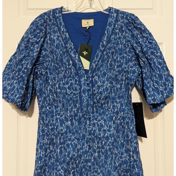 Tuckernuck Seaport Blue Dana Midi Dress Short Sleeves Pockets V-Neck, Large (L) - Picture 11 of 12